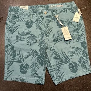 IZOD Comfort Stretch Slim Fit Shorts SportFlex Waistband Leaf Mens Size 36 NWT